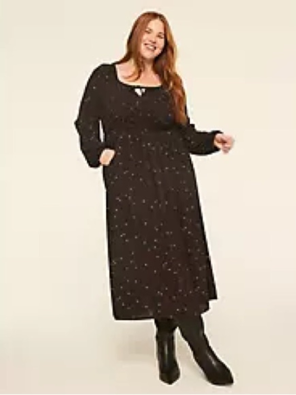 18/20 NWT Black Long Sleeve Smocked Waist Maxi Dress
